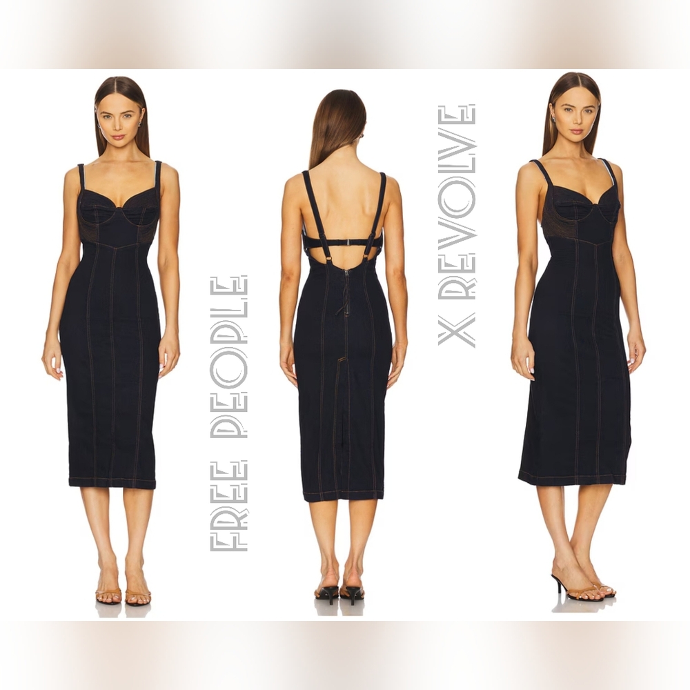 Free People X Revolve Caitlin Denim Midi Dress In City Rinse Size Small NWT